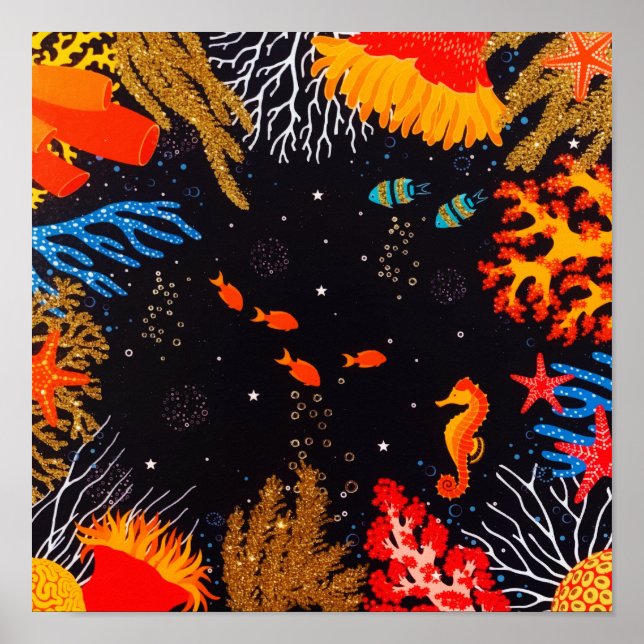 Guld Orange Tropical Summer Ocean under vatten Poster (Framsidan)