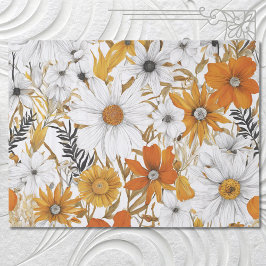 Guld Orange White Daisy Boho Wildblomme Decoupage
