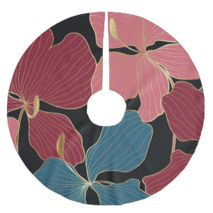 Guld orchids, elegant blommigt konst. julgransmatta borstad polyester