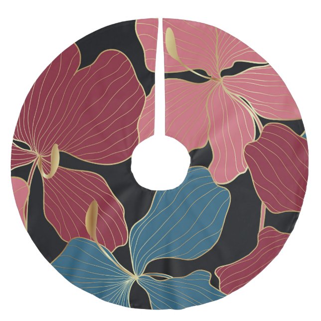 Guld orchids, elegant blommigt konst. julgransmatta borstad polyester (Framsidan)