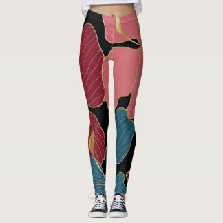 Guld orchids, elegant blommigt konst. leggings