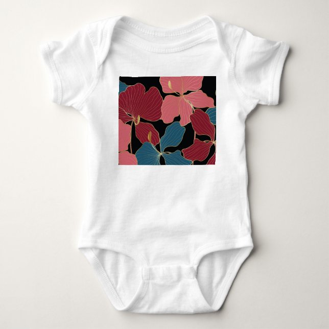 Guld orchids, elegant blommigt konst. t shirt (Framsida)