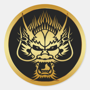 GULD ORIENTAL DRAGON HEAD RUNT KLISTERMÄRKE