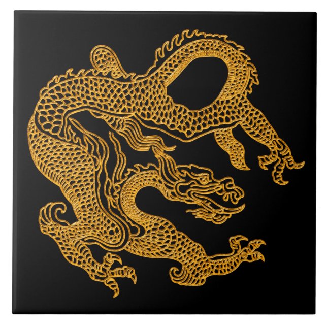 Guld- orientalisk drake 01 kakelplatta (Framsidan)