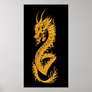Guld- orientalisk drake 02 (höger) poster