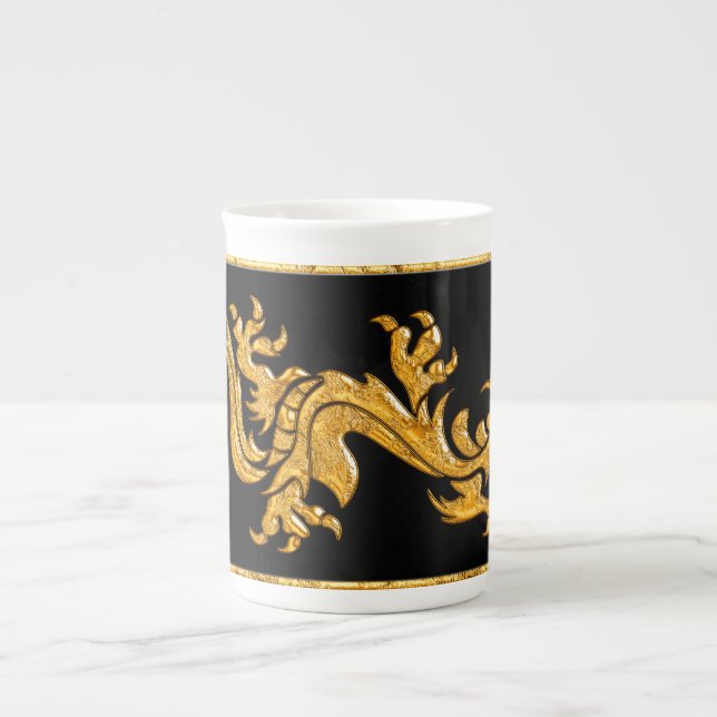 Guld- orientalisk drake 03 benporslin mugg (Framsidan)