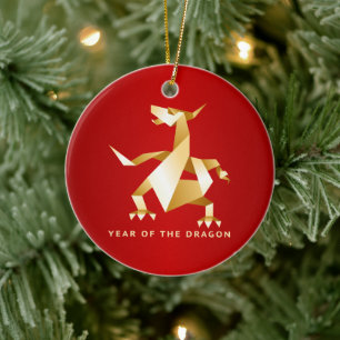 Guld Origami-året för draken om Röd 2012 Julgransprydnad Keramik