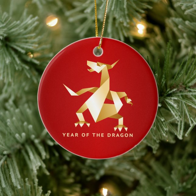 Guld Origami-året för draken om Röd 2012 Julgransprydnad Keramik (Träd)