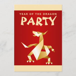 Guld Origami-året i Dragon på Röda Party Inbjudningar
