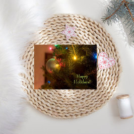 Guld Ornament Bauble Träd Ljus jul Helgkort