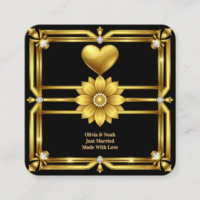 💖 Guld Ornament Bröllopsfirande Tema 🖤 Tilläggskort (Framsida)