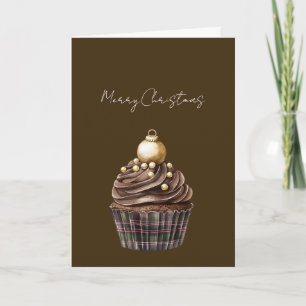 Guld Ornament Choklad Rutig Cupcake Jul Kort