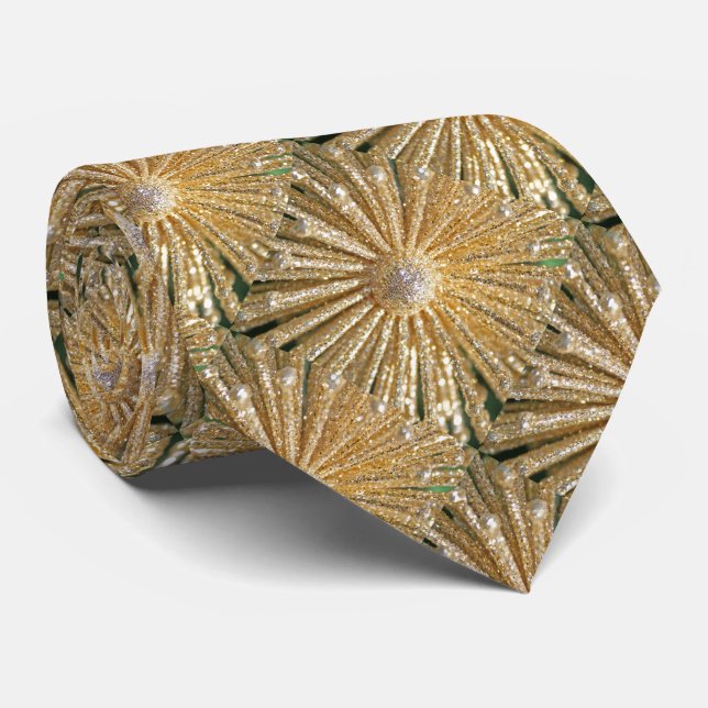 Guld Ornament Faux Gnistra Print Necktie Slips (Rullad)