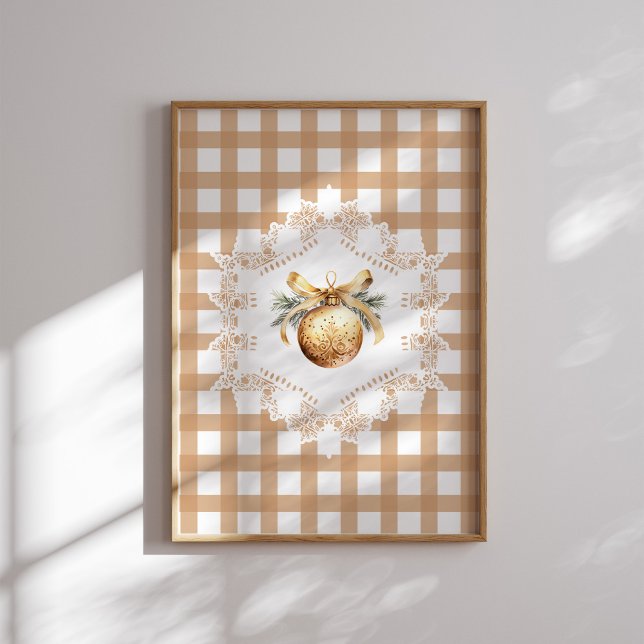Guld Ornament Gingham Jul Poster (Skapare uppladdad)