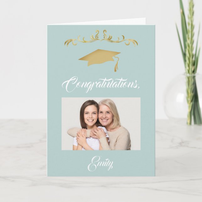 Guld Ornament Grattis Student Photo Kort (Framsida)