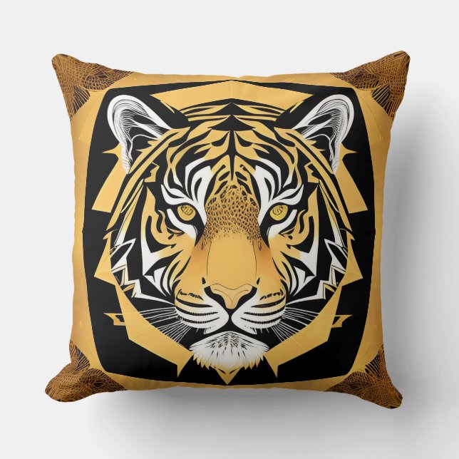 Guld Ornamentala Tiger Konstverk Kudde (Framsida)