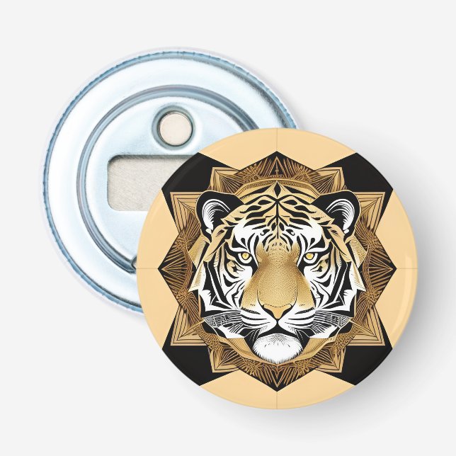 Guld Ornamentala Tigerkonstverk Flasköppnare (Framsidan)