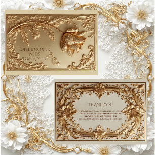 Guld Ornamentalt Barock Storhet Blommotiv Bröllop  Tack Kort