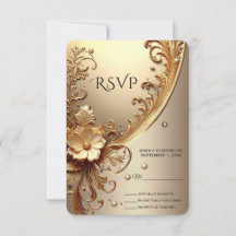 Guld Ornamentalt Blommigt RSVP-kort