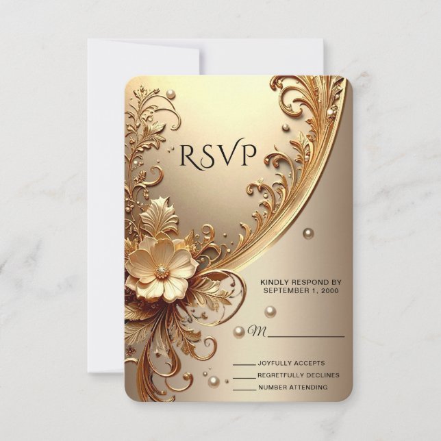 Guld Ornamentalt Blommigt RSVP-kort OSA Kort (Framsida)