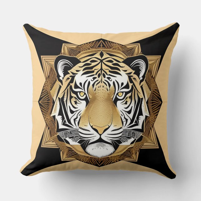 Guld Ornamentalt Tigerkonstverk Kudde (Framsida)