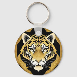 Guld Ornamentalt Tigerkonstverk Nyckelring