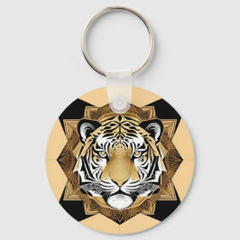 Guld Ornamentalt Tigerkonstverk Nyckelring