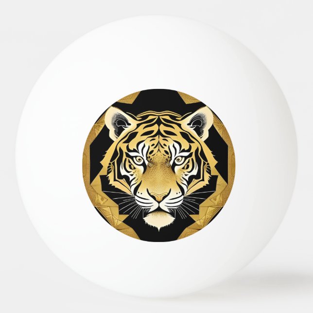 Guld Ornamentalt Tigerkonstverk Pingisboll (Framsidan)