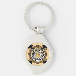 Guld Ornamentalt Tigerkonstverk Swirl Silverfärgad Nyckelring