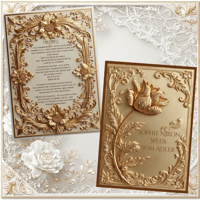Guld Ornamenterad Barock Storhet Tulpan Blommotiv Tilläggskort (Gold Ornate Baroque Grandeur Tulip Floral Motifs Enclosure Card)