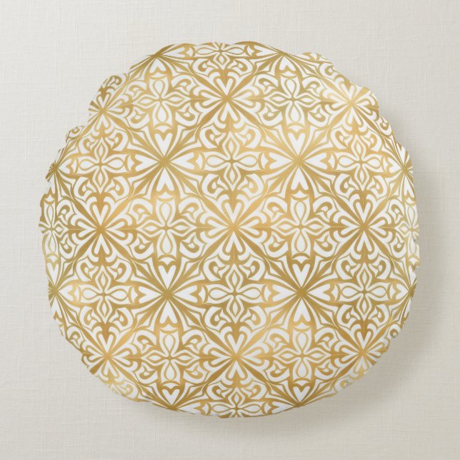 Guld Ornamenterad Rund Kudde (Framsidan)