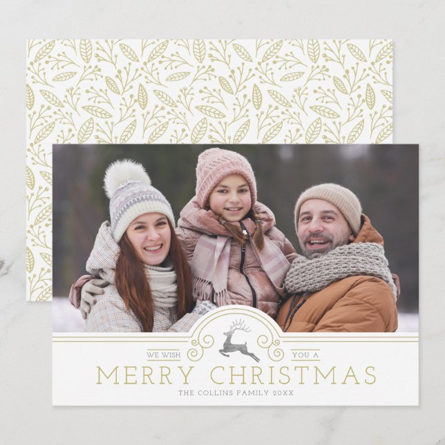 Guld Ornaments God jul Calligraphy Collage Julkort (Fram/baksida)