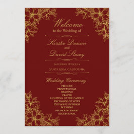 Guld Ornate Blommigt Bröllop Program