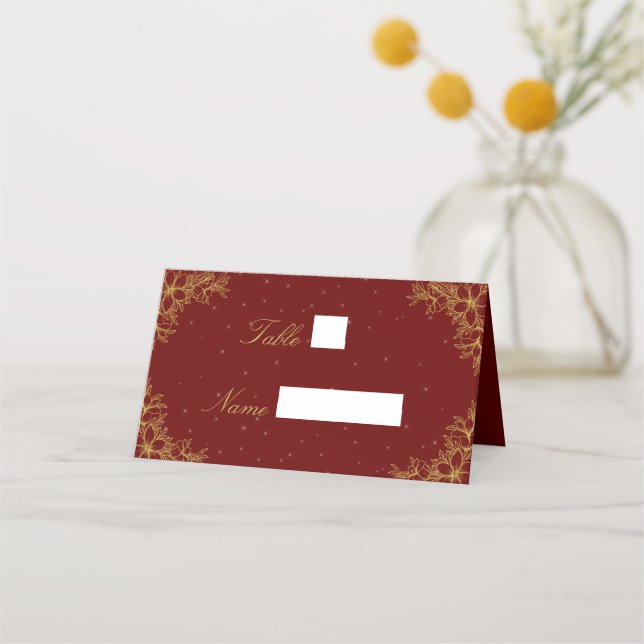 Guld Ornate Blommigt Bröllop Venue-platskort Placeringskort (Framsida)