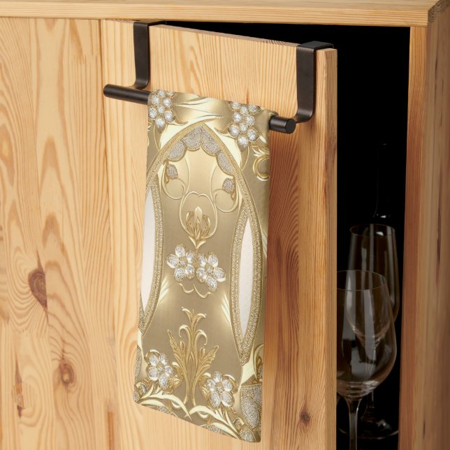 Guld Ornate Blommigt Kitchen Towels Kökshandduk (Thirds Fold)
