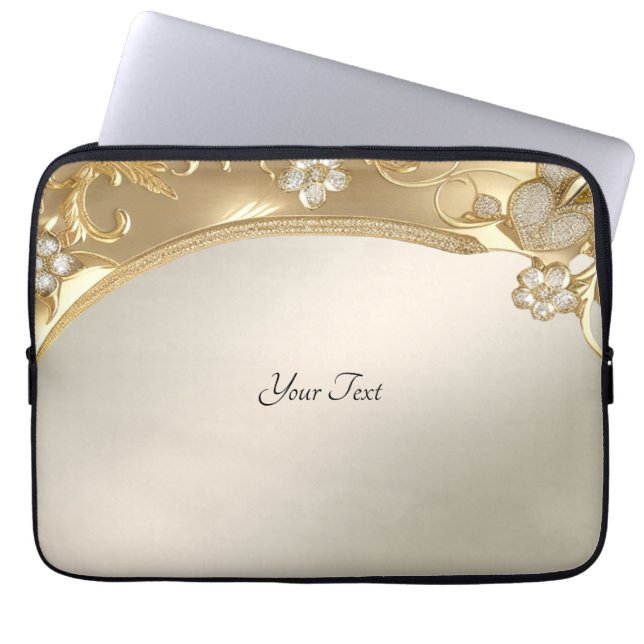 Guld Ornate Blommigt Laptop sleeve (Framsidan)