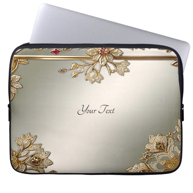 Guld Ornate Blommigt Laptop sleeve (Framsidan)