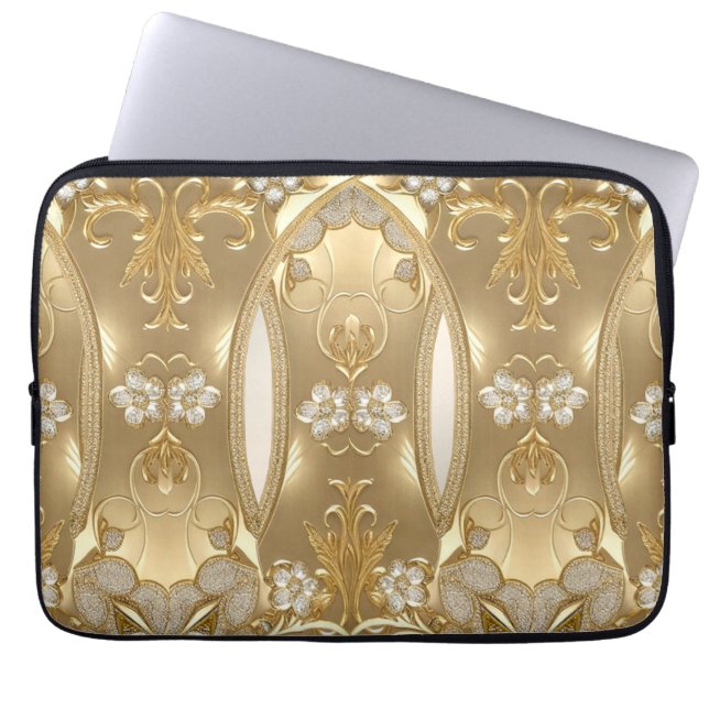 Guld Ornate Blommigt Laptop sleeve (Framsidan)