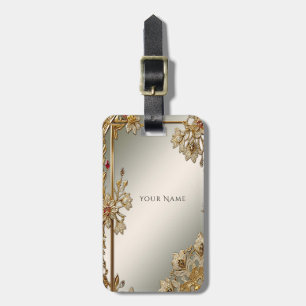 Guld Ornate Blommigt Luggage Tag Bagagebricka