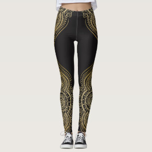 Guld Ornate Blommigt Mandala Design Leggings