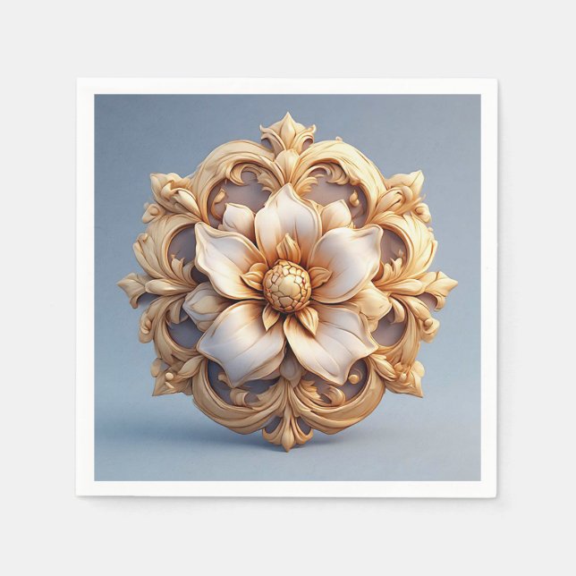 Guld Ornate Blommigt Medallion Design Pappersservett (Framsidan)