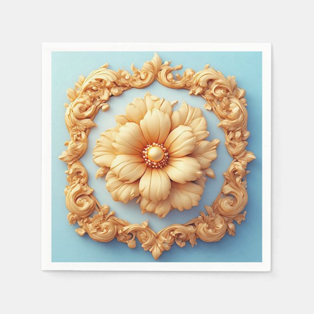 Guld Ornate Blommigt Medallion Design Pappersservett (Framsidan)