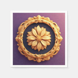 Guld Ornate Blommigt Medallion Design Pappersservett