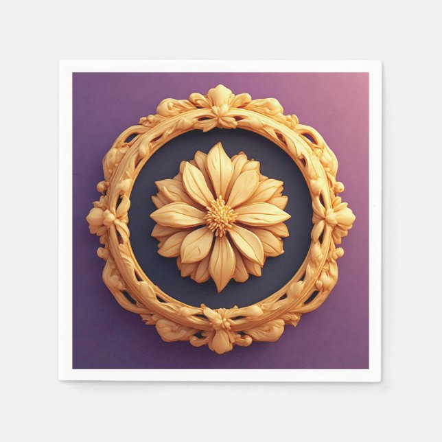 Guld Ornate Blommigt Medallion Design Pappersservett (Framsidan)