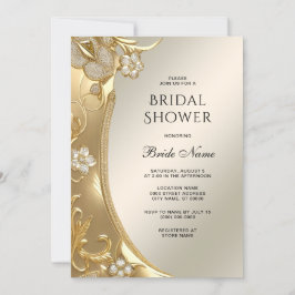 Guld Ornate Blommigt Möhippa Inbjudningar