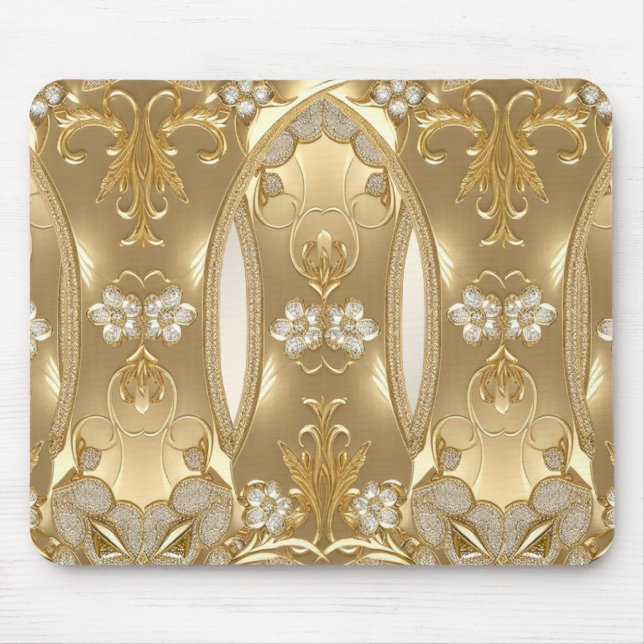 Guld Ornate Blommigt Mousepad Musmatta (Framsidan)