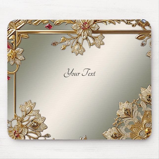 Guld Ornate Blommigt Mousepad Musmatta (Framsidan)