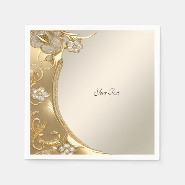 Guld Ornate Blommigt Napkins Pappersservett (Framsidan)