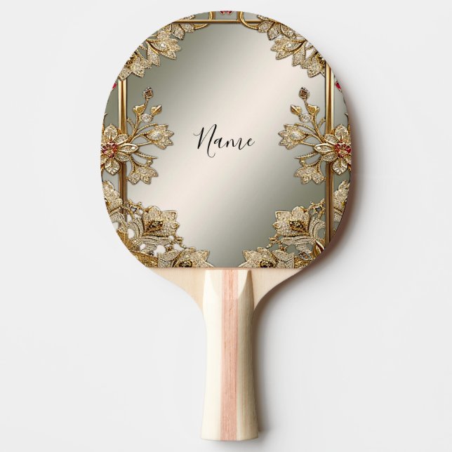 Guld Ornate Blommigt Ping Pong Paddle Pingisracket (Framsidan)