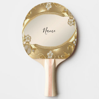 Guld Ornate Blommigt Ping Pong Paddle Pingisracket